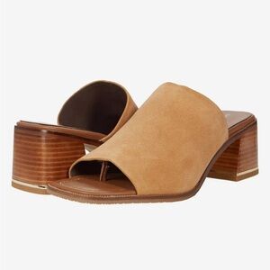 new Donald Pliner HazeCS Suede Block Heel Mules Sandals Saddle Tan Size 8.5
